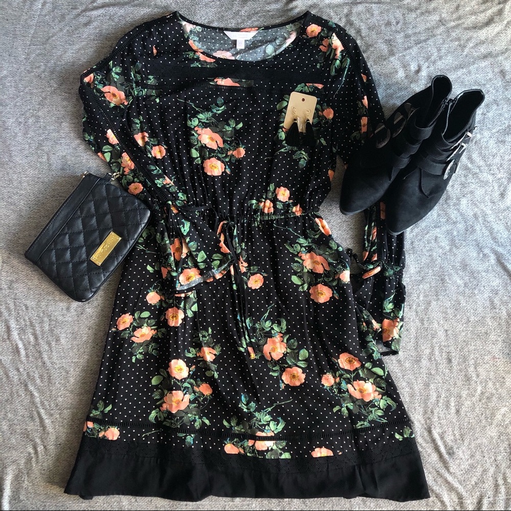 LC Lauren Conrad Black Floral Dress